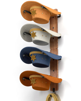 Midukit cowboy hat rack wall mount with four slots displaying hats neatly and saving space.