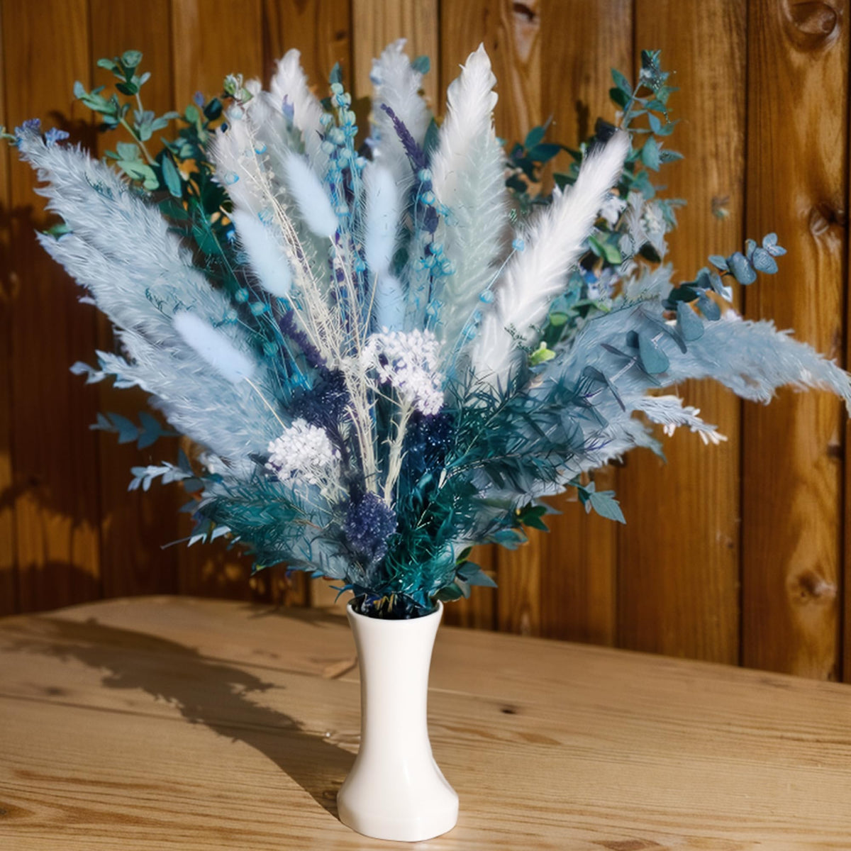 Mifgra boho home decor with blue pampas, blends with modern interiors.