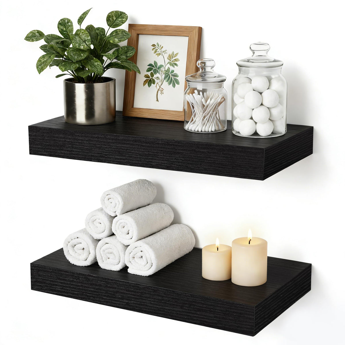Mifurn floating shelves on bathroom wall over toilet with hidden brackets for sturdy storage.
