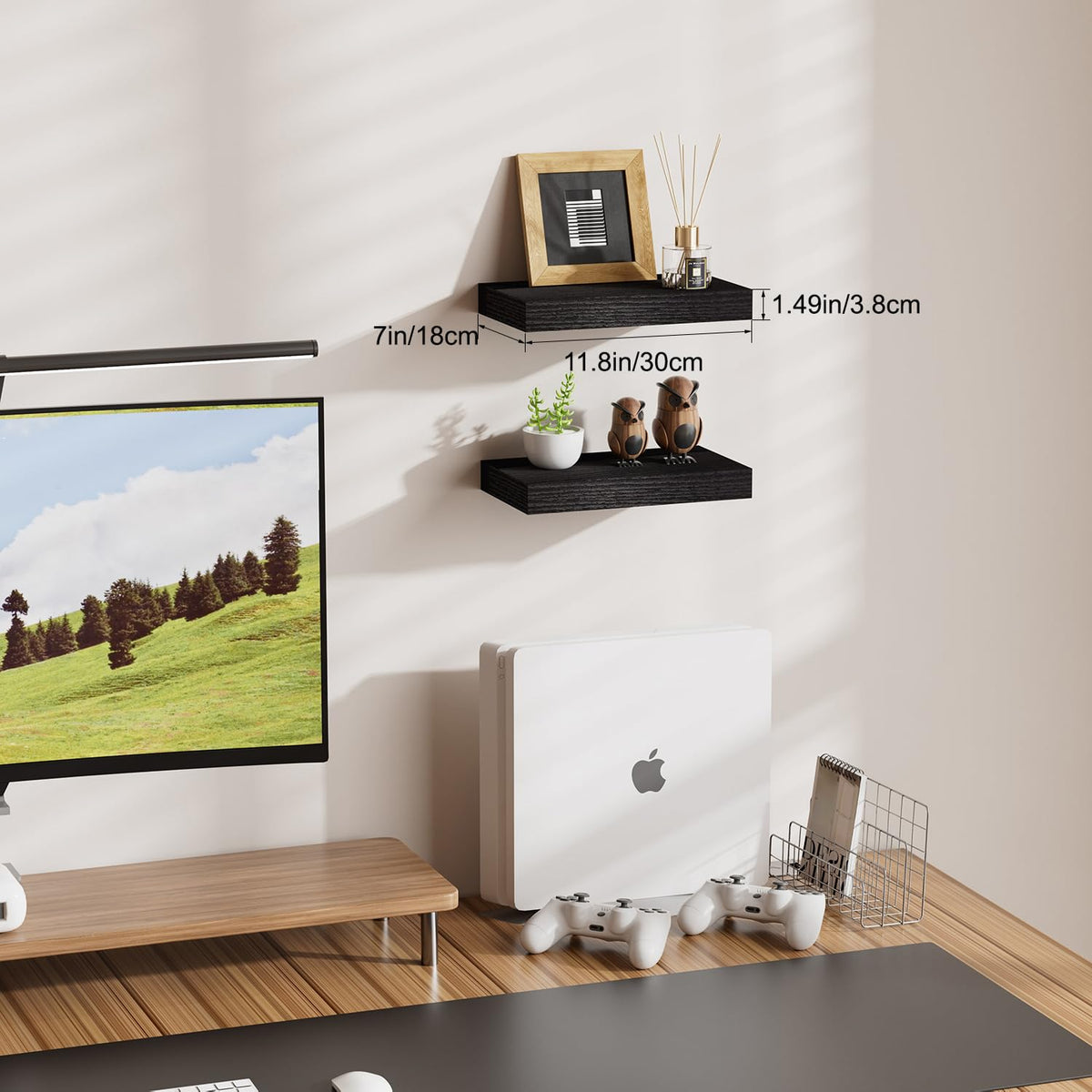 Mifurn shelves with 7-inch depth provide practical space to display photos, spices, or books.