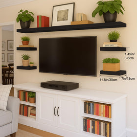 Mifurn wall-mounted wooden shelves offer modern look and durable surface for daily essentials.