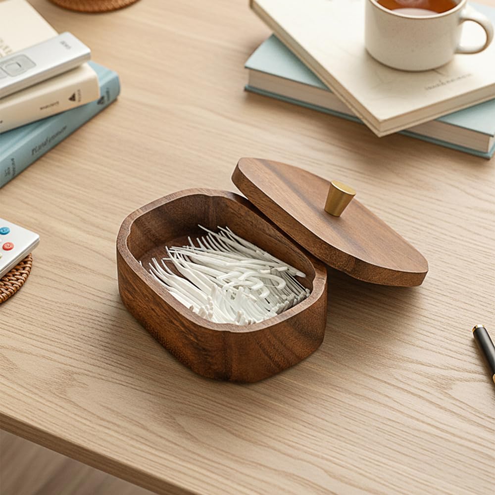 MIGAKU HOME qtip-container with lids keeps items organized on the counter.