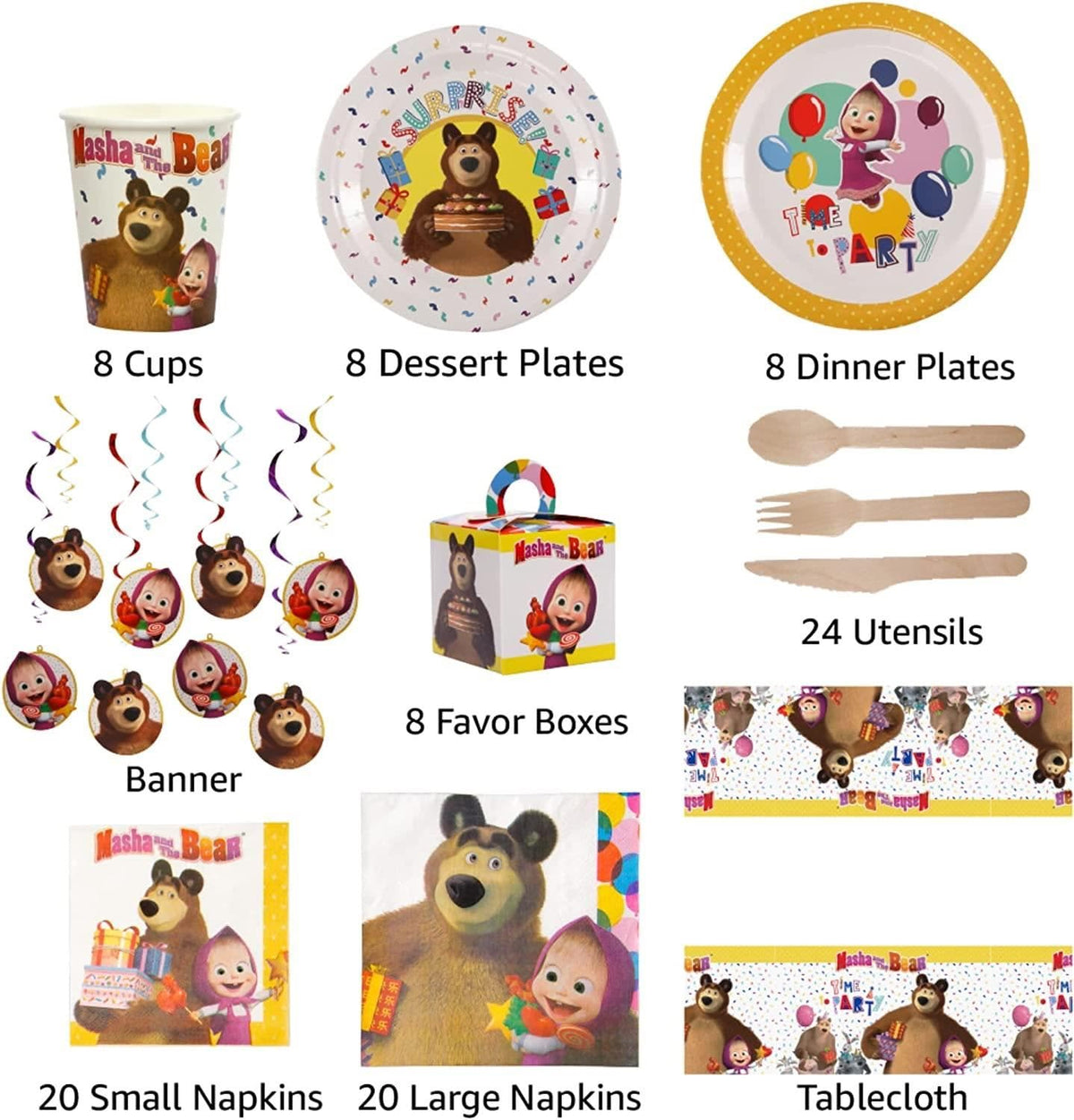 Mighty Mojo Masha Bear 9-inch plates add sturdy dining for cake time.