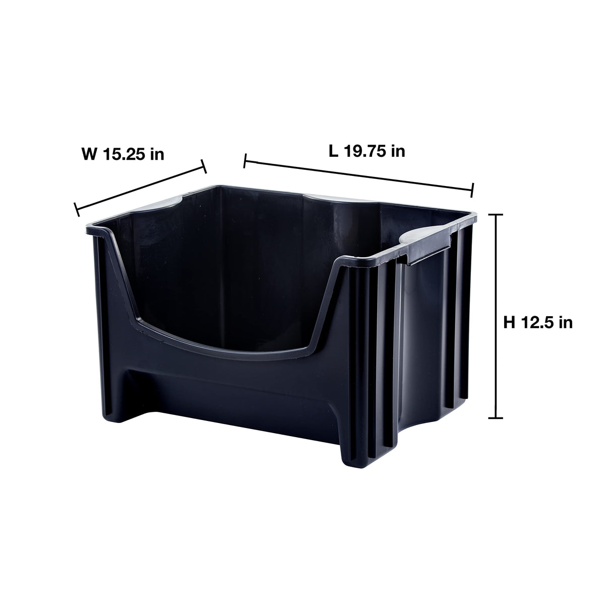Mighty Tuff Jumbo Stack Bins large-handles enable comfortable carrying of heavy items.