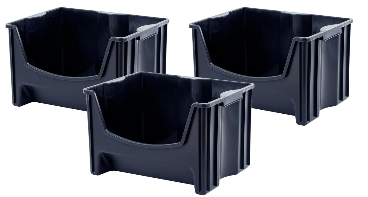 Mighty Tuff Jumbo Stack Bins pack-3 shown for versatile storage and easy transport.