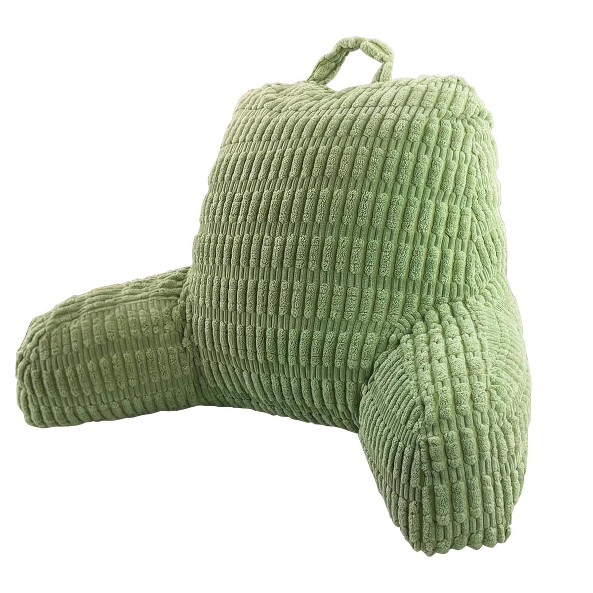 MIJIMO reading pillow in sage green with 11-inch armrests for relaxed reading in bed