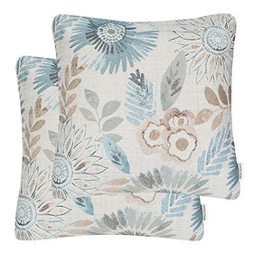 Mika Home sunflower pattern pillow cover in blue cream adds bright sofa decor