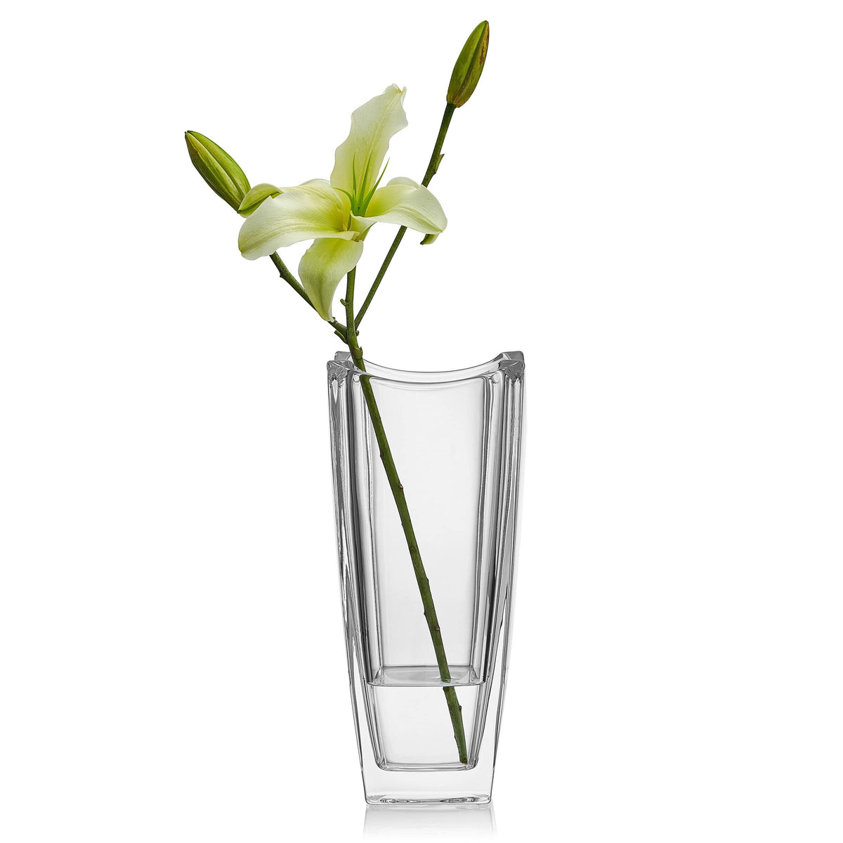 Mikasa Baron Crystal Vase empty on table for elegant centerpiece setup.