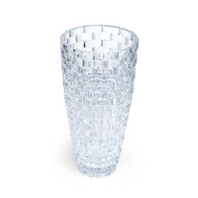 Mikasa Palazzo 12-inch crystal vase centerpiece with fresh flowers.