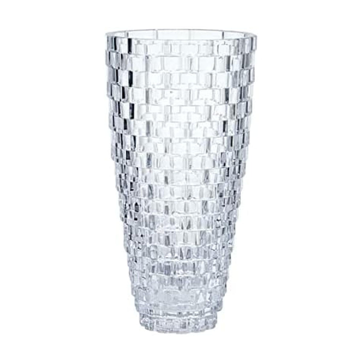 Mikasa Palazzo crystal vase basket-weave pattern reflects light beautifully.