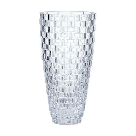 Mikasa Palazzo crystal vase basket-weave pattern reflects light beautifully.