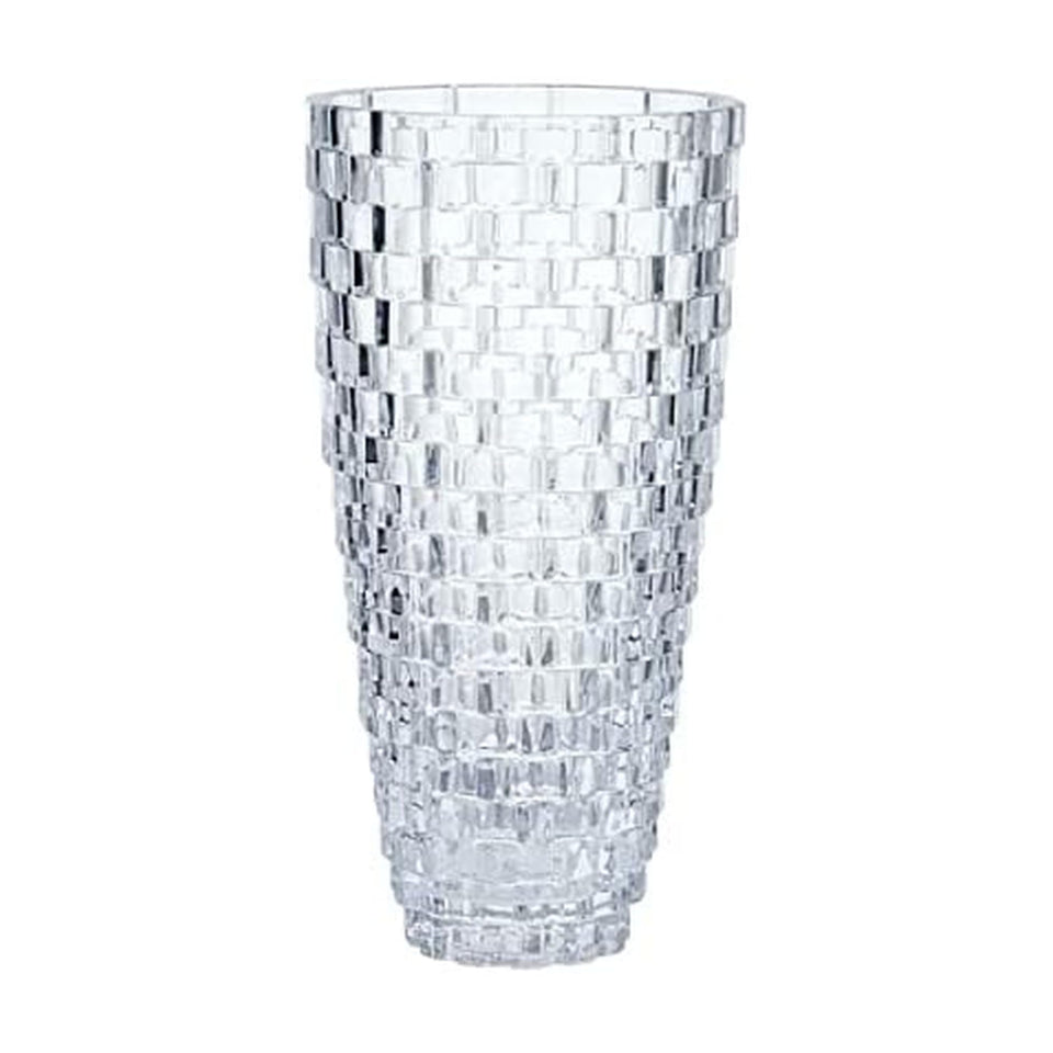 Mikasa Palazzo crystal vase basket-weave pattern reflects light beautifully.