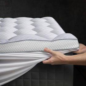 Milcabe 3-inch memory foam topper on full bed, offering plush support
