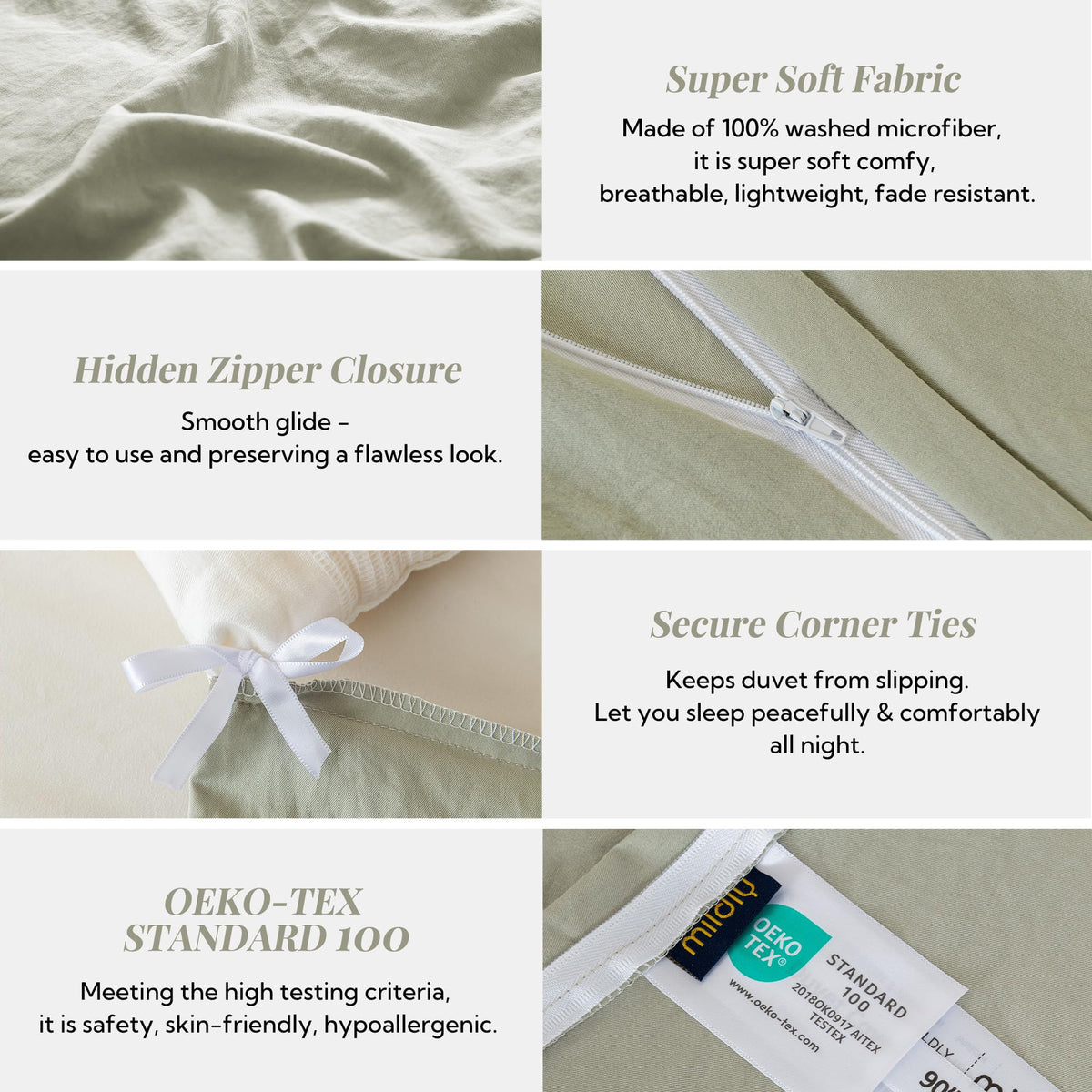 King-size MILDLY duvet cover measures 104 by 90 inches with two pillow shams.