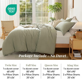 MILDLY duvet cover in October Mist Sage adds calm color and easy care to any room