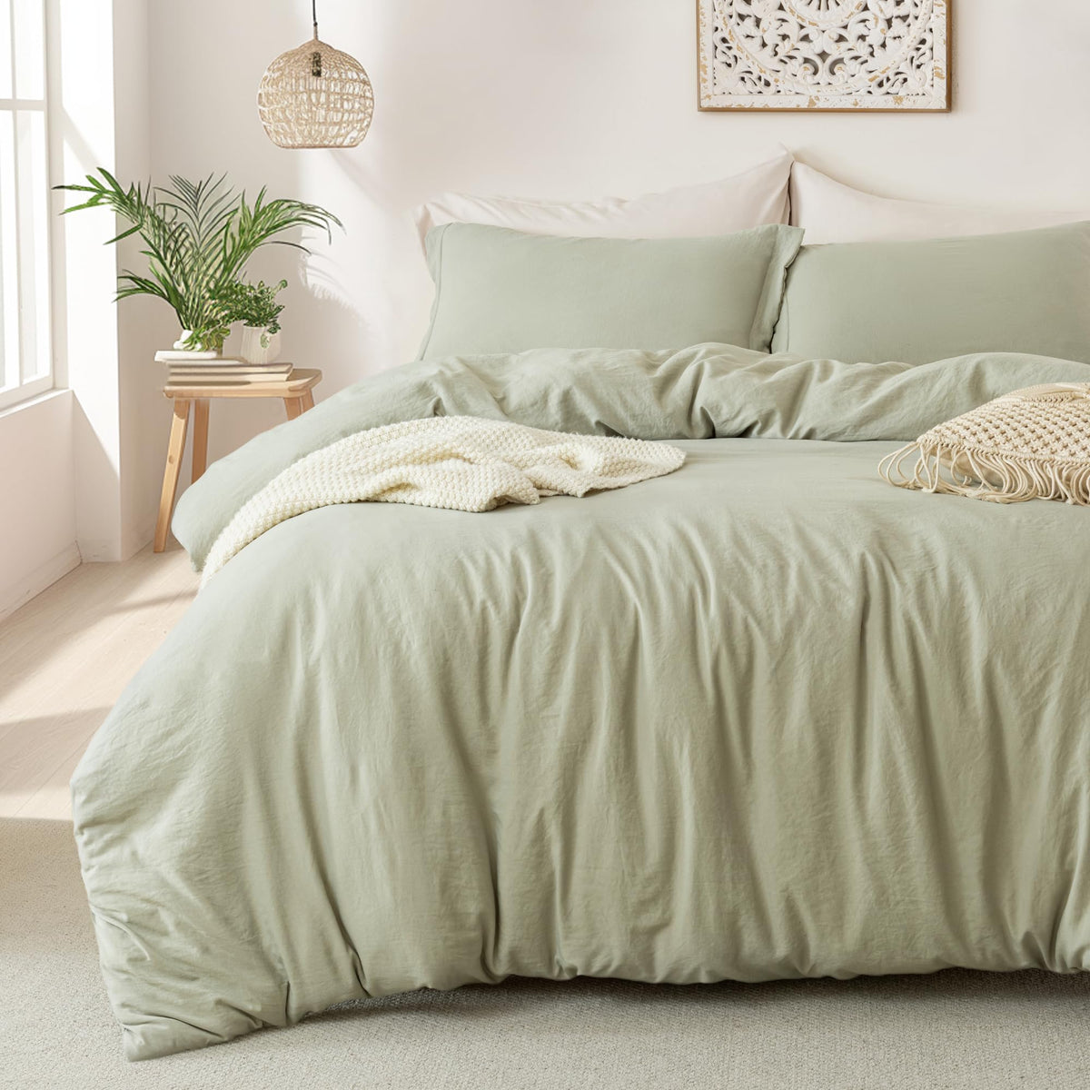 MILDLY duvet cover in October Mist Sage offers plush softness for cozy nights.