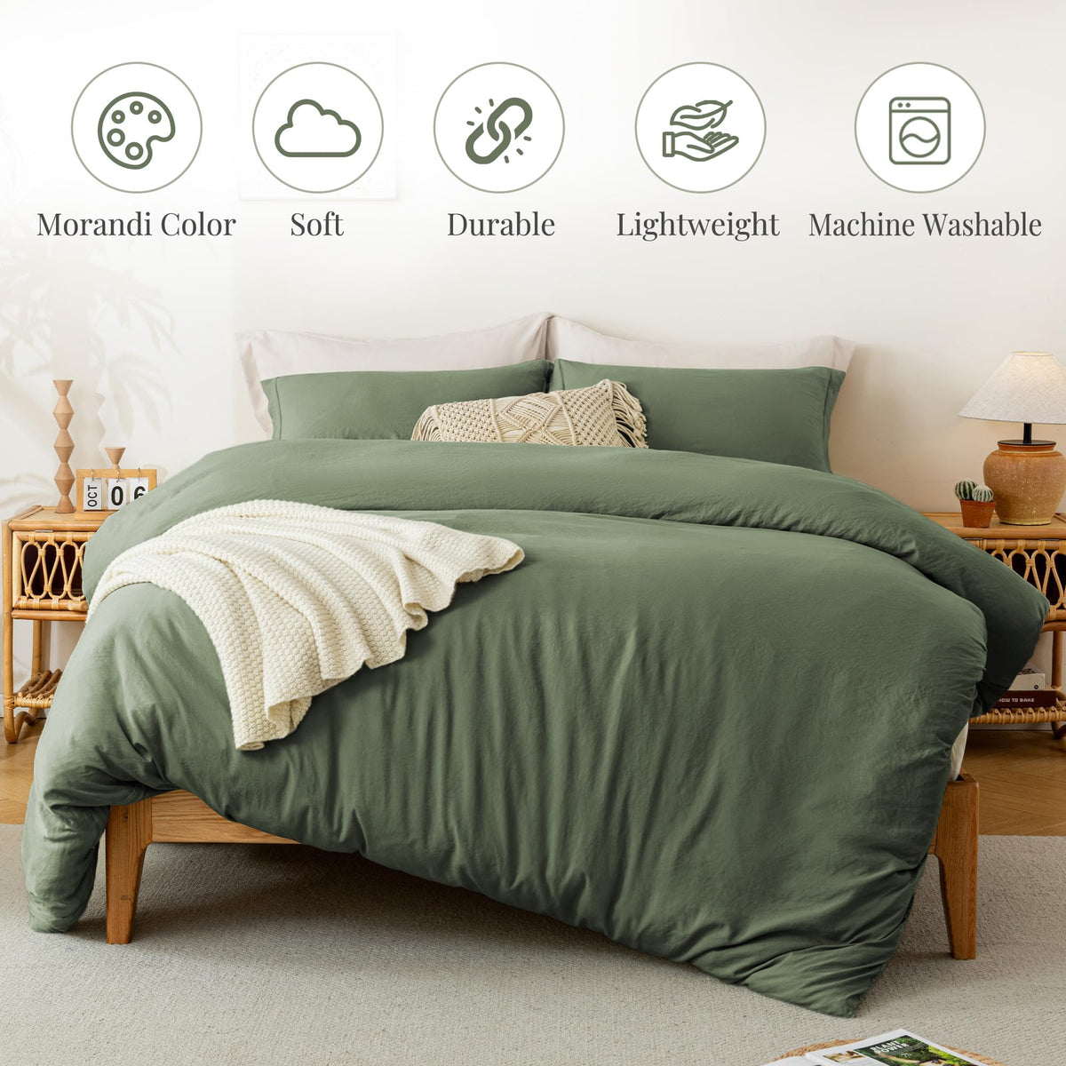 MILDLY olive green back view highlights durable weave and clean lines