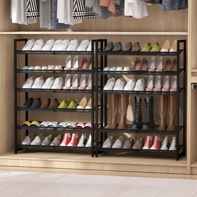 MILEFA adjustable shelves detail highlights customizable spacing for heels and sneakers