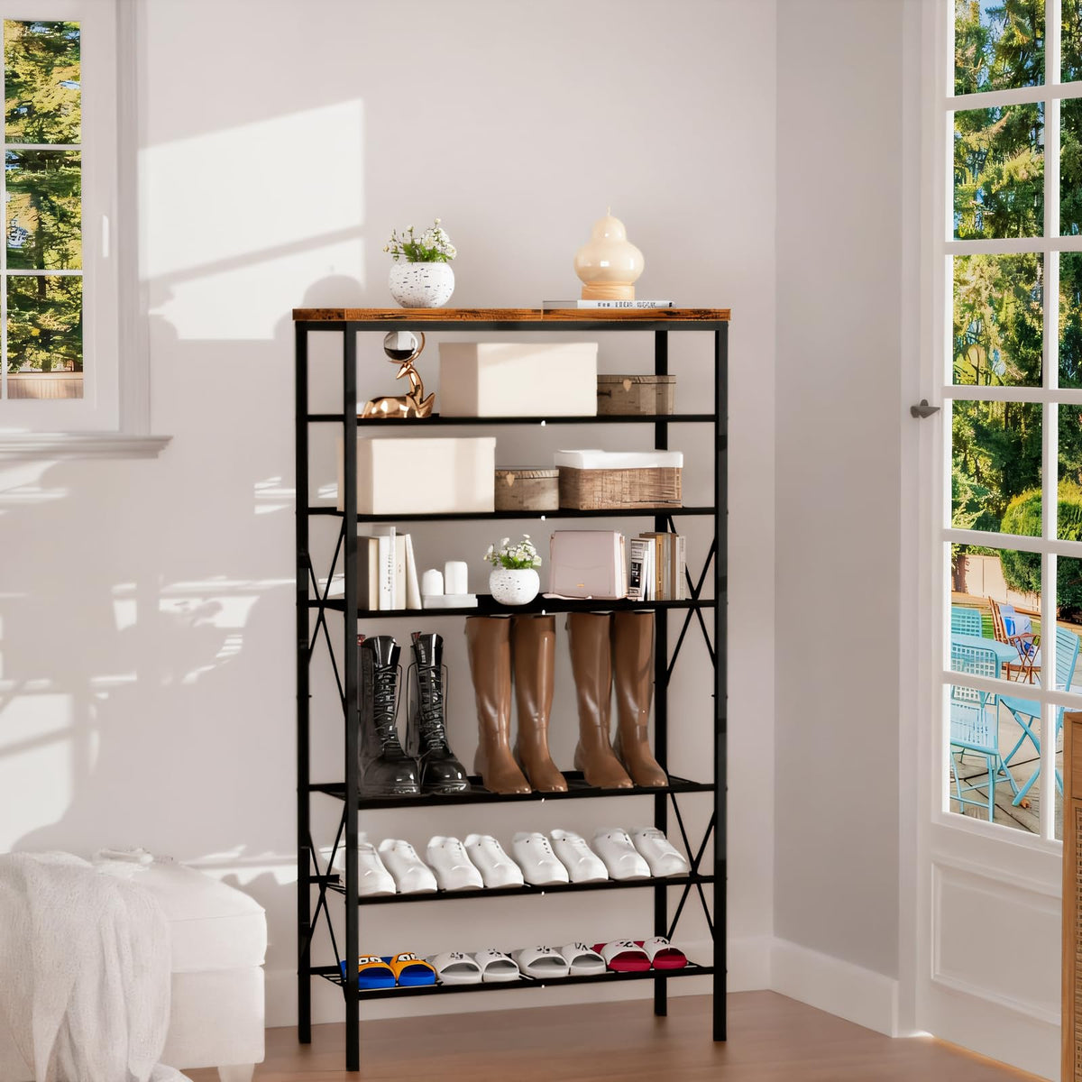 MILEFA large-capacity shoe rack holds 32 pairs for shared closets.