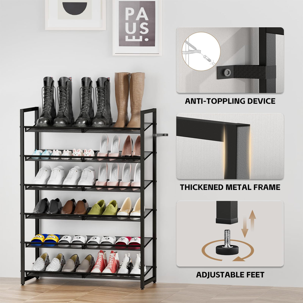 MILEFA sturdy metal frame resists bending while supporting heavy shoes