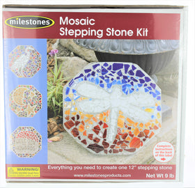 Milestones mosaic stepping stone kit with cement and colorful mosaic pieces for garden art.