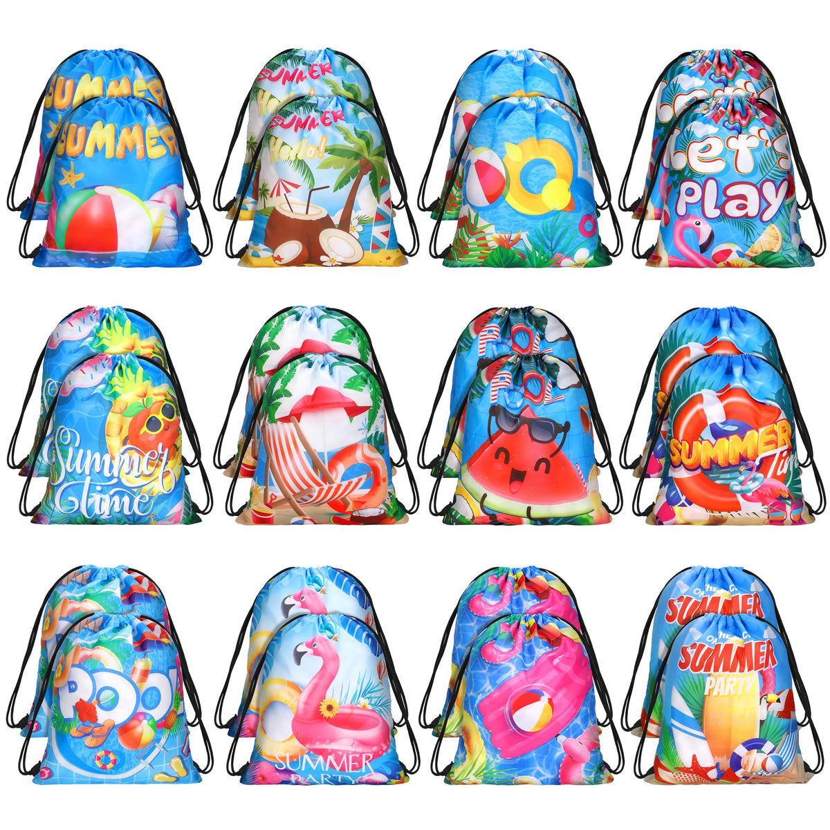 MIMIND 24-pack pool drawstring bags with swim ring design ideal for party favors