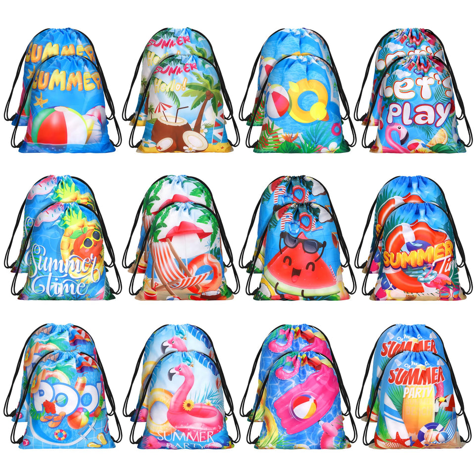 MIMIND 24-pack pool drawstring bags with swim ring design ideal for party favors