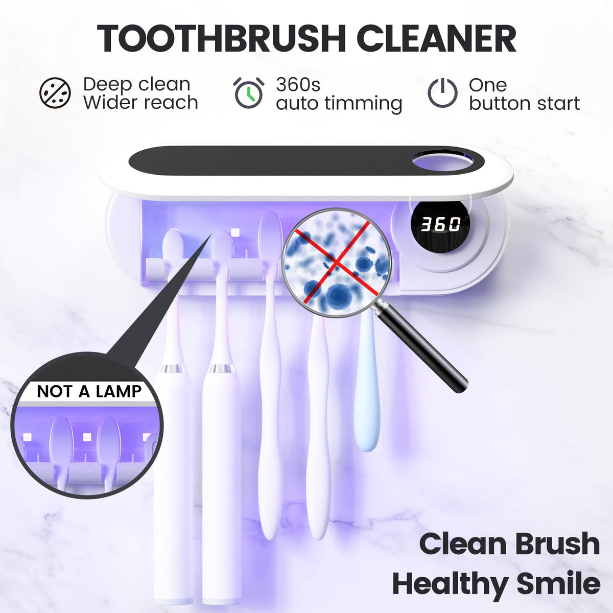 MIMORE Timer display guides a precise 360-second cleaning cycle