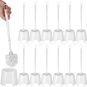 Mimorou 12-set white toilet brushes and holders for multi-bathroom setups.