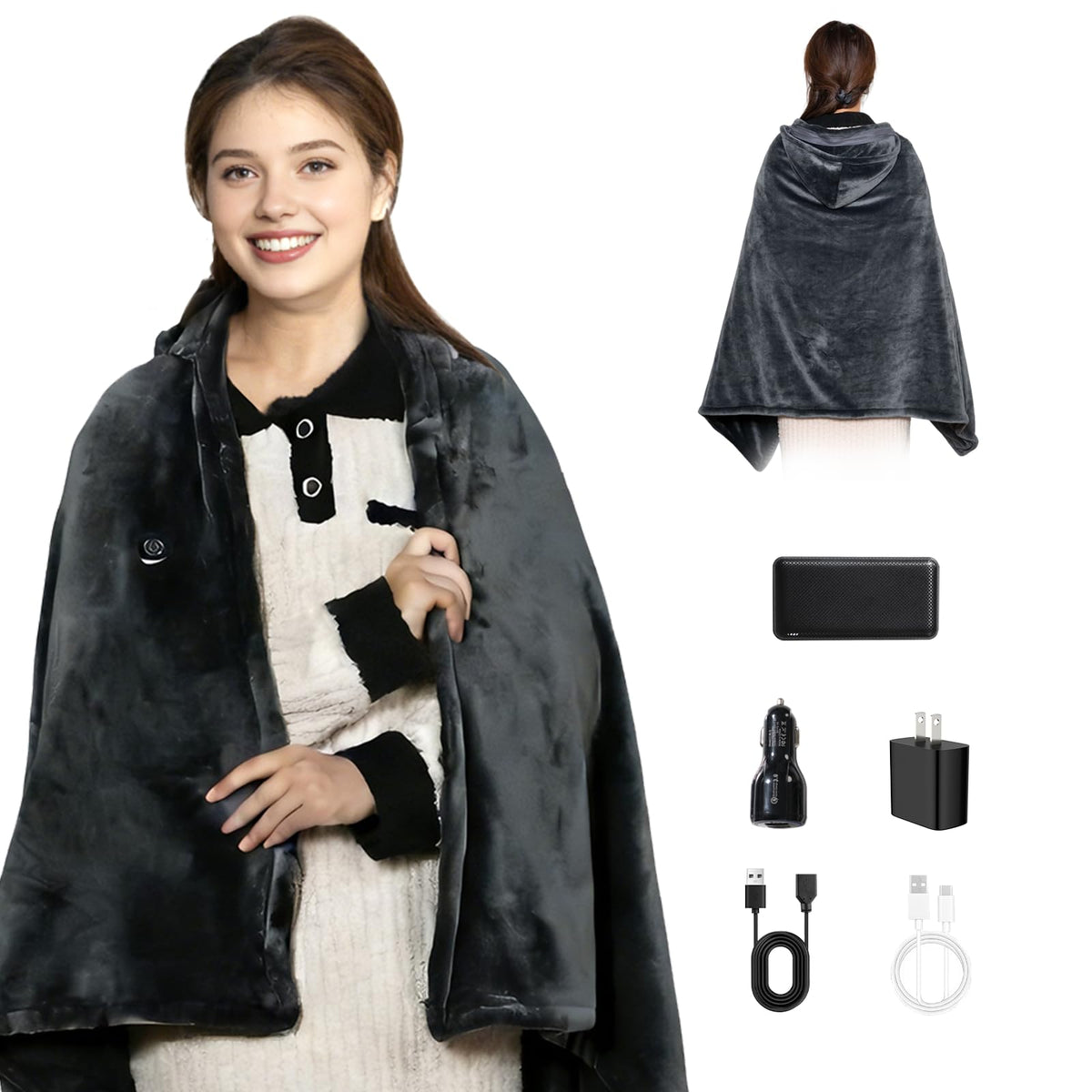 MIMYTH cordless heated blanket worn hooded for cozy warmth at home