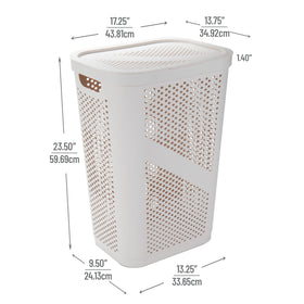 Mind Reader 60L slim hamper shows integrated handles for easy carrying.