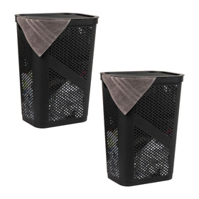 Mind Reader 60L slim laundry hamper with lid for easy bathroom storage