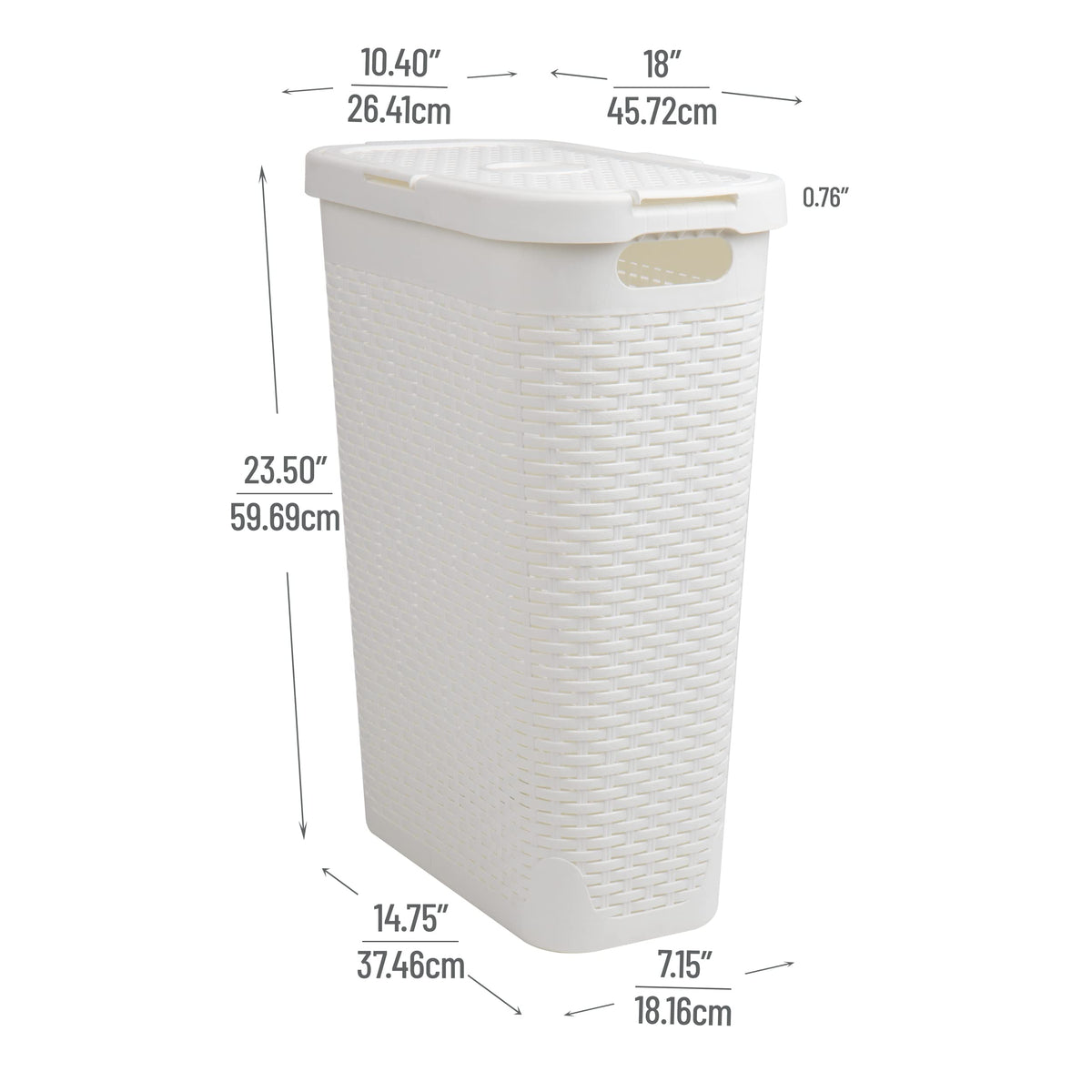 Mind Reader narrow tapered design shown from front, easy top loading.