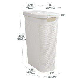 Mind Reader narrow tapered design shown from front, easy top loading.