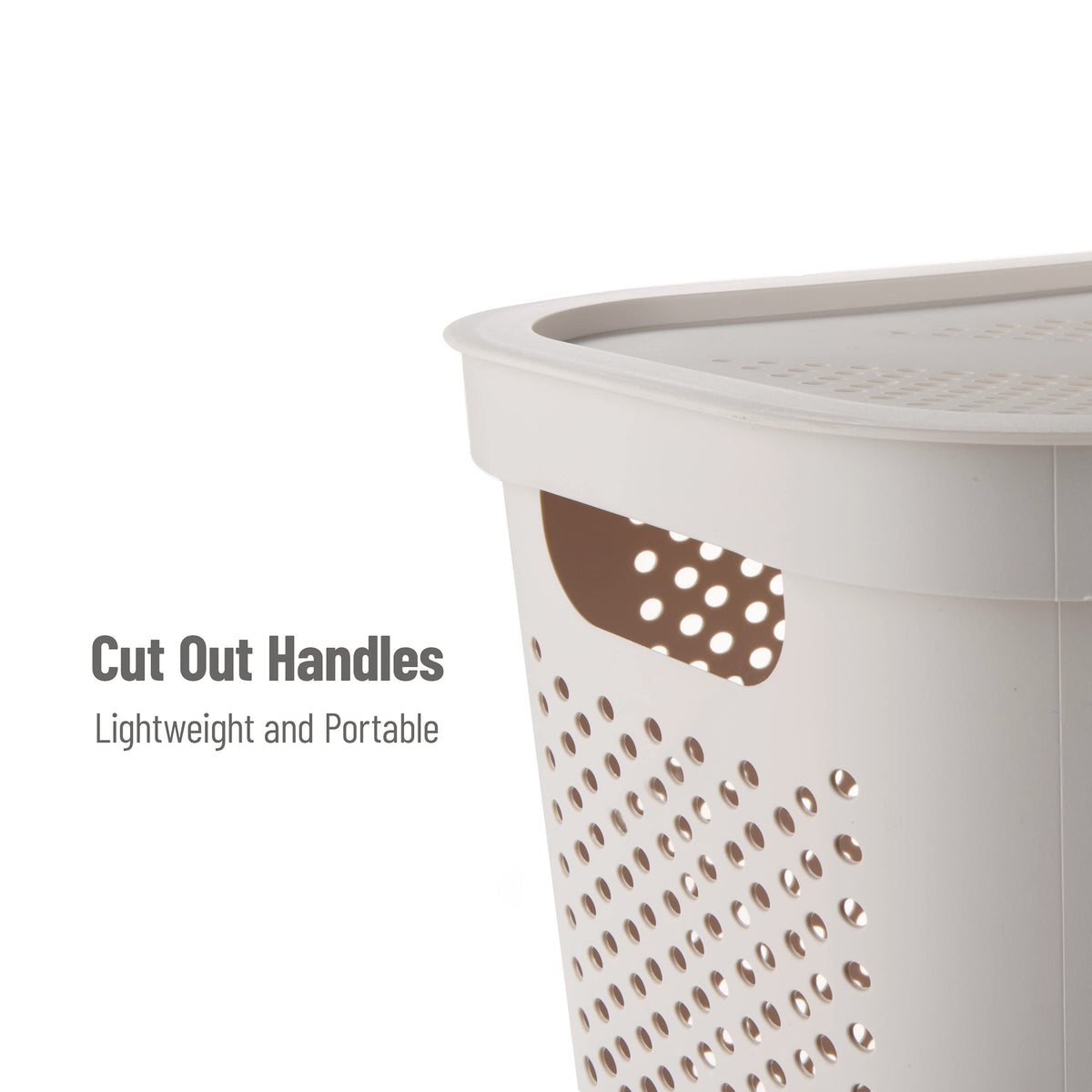 Mind Reader ivory slim hamper demonstrates space-saving tapered design for bathrooms and closets.