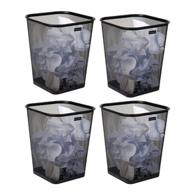 Mind Reader mesh trash bin square 4-pack in black, space-saving for office organization.
