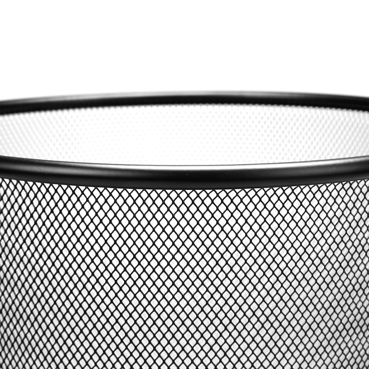 Mind Reader mesh trash can side view emphasizes durable reinforced mesh.