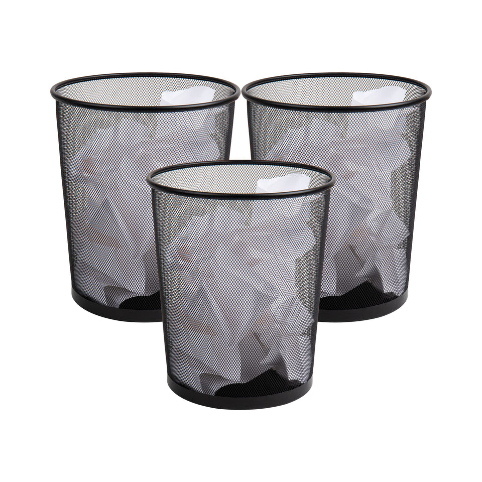 Mind Reader mesh trash can set of 3 shown together for coordinated office organization.