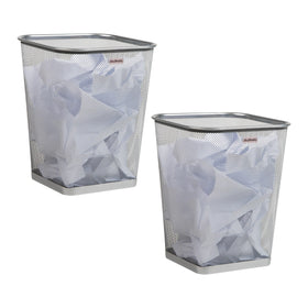 Mind Reader mesh trash can set square 5 gallon silver in office keeps workspace tidy.