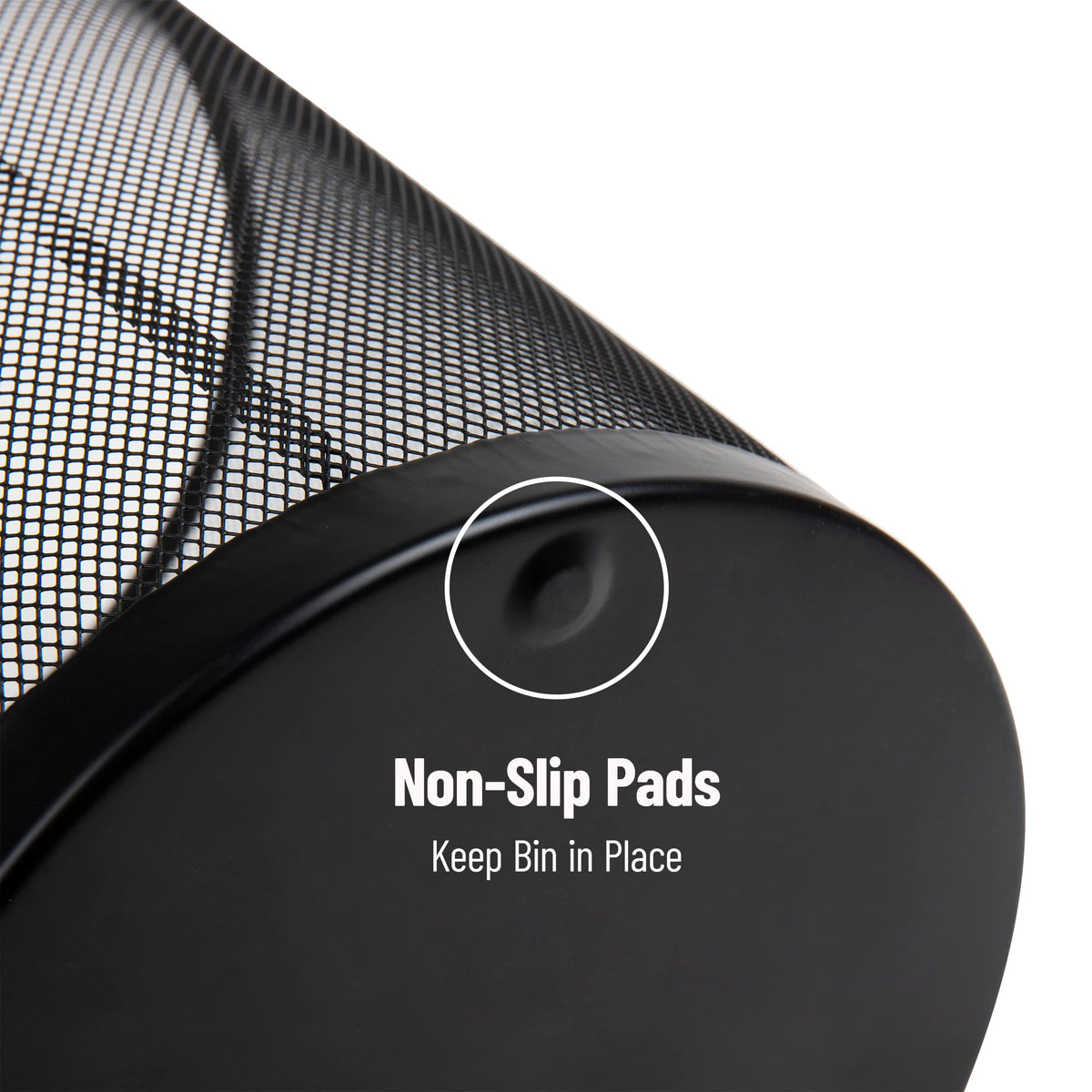 Mind Reader mesh trash can with liner option seen close-up, versatile waste management.