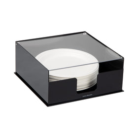 Mind Reader plate dispenser with clear lid offers quick plate access at gatherings