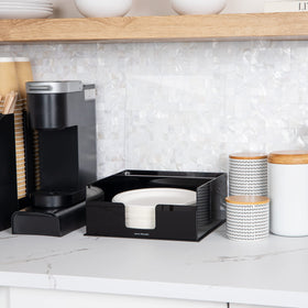 Mind Reader plate dispenser compact design fits small spaces and shelves neatly