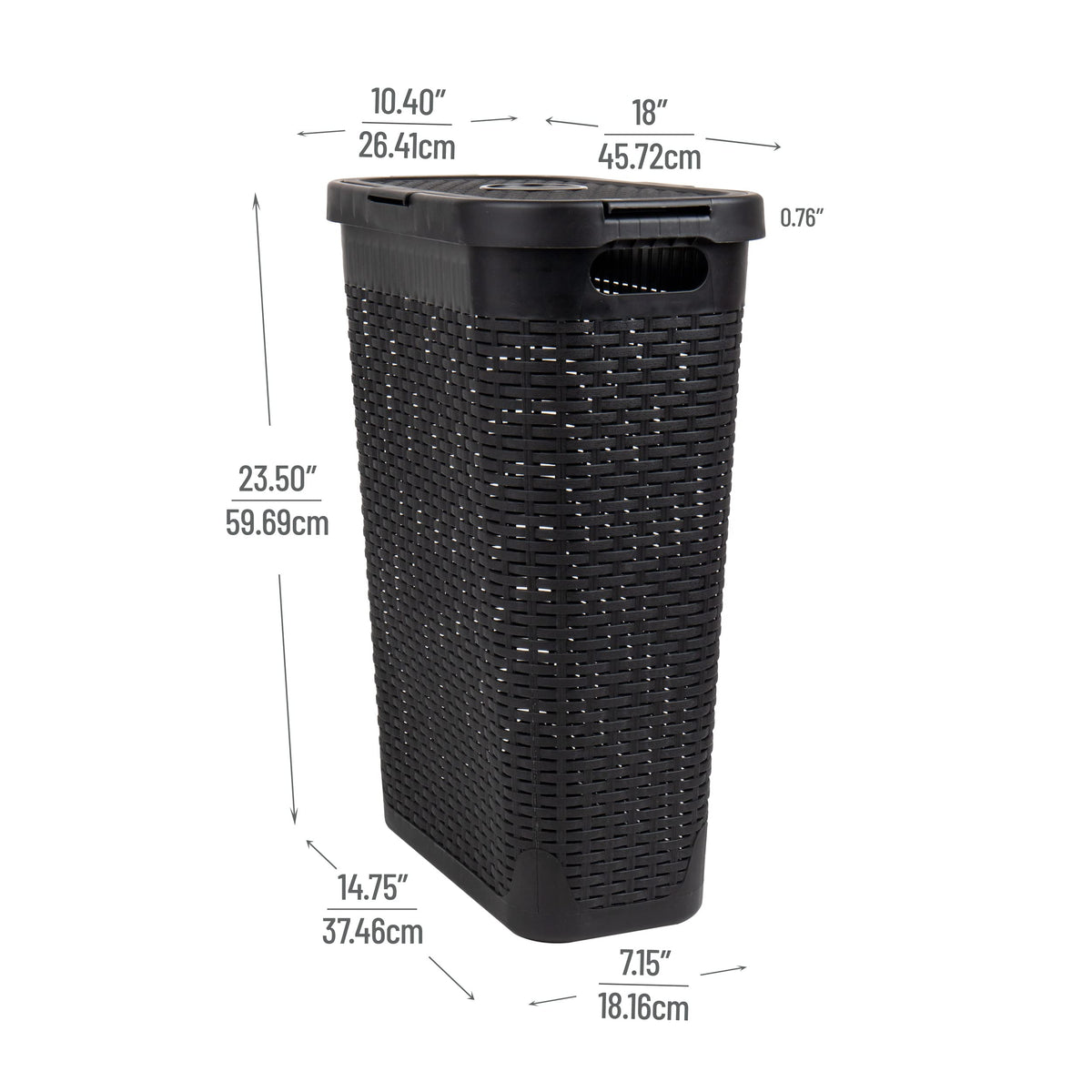 Mind Reader Slim Hamper holds up to 40L, ideal for everyday loads of clothing and towels.