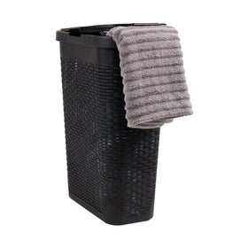 Mind Reader Slim Hamper with lid closed for discreet laundry storage in small spaces.