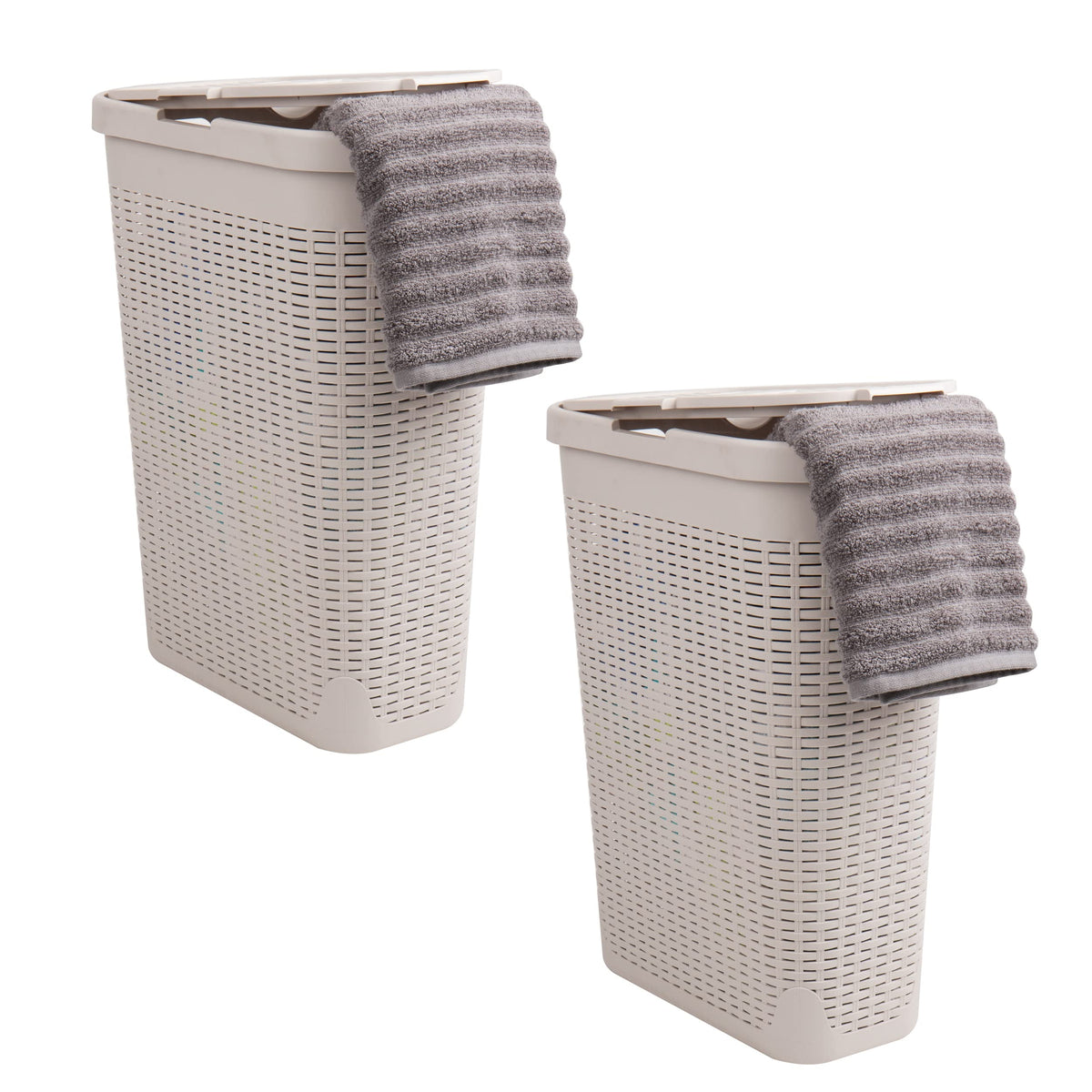 Mind Reader Slim Laundry Hampers with lid in ivory for compact spaces.
