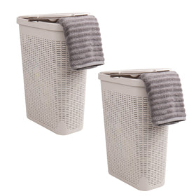 Mind Reader Slim Laundry Hampers with lid in ivory for compact spaces.