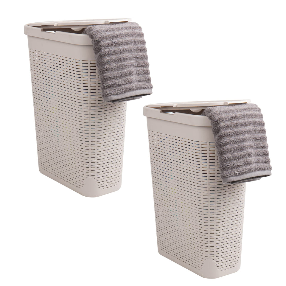 Mind Reader Slim Laundry Hampers with lid in ivory for compact spaces.