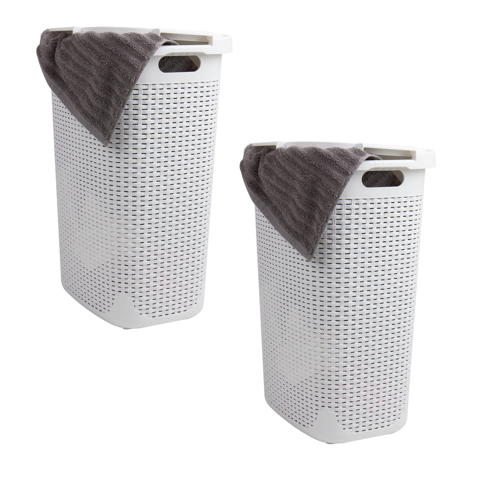 Mind Reader slim laundry hamper with lid for compact bathrooms.