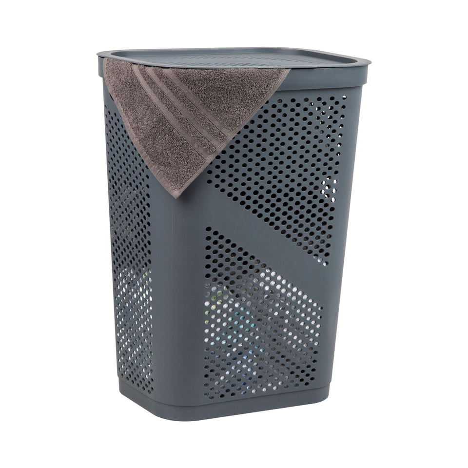 Mind Reader Slim Laundry Hamper with lid for discreet storage and easy access.