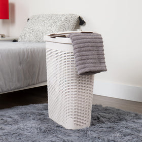 Narrow profile design fits tight bathrooms while keeping contents out of sight.